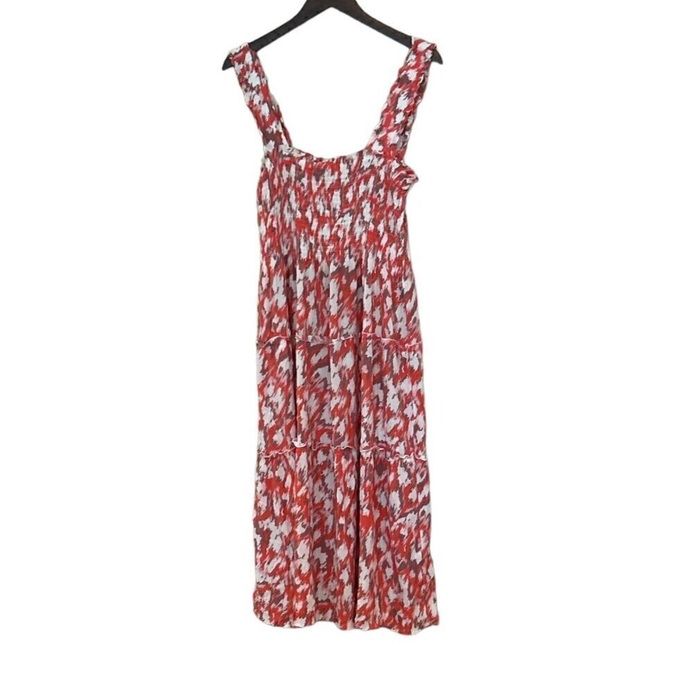 Vera Moda Women's Menny Sleeveless Smocked Tiered Dress Coral Ivory Size XL NWT